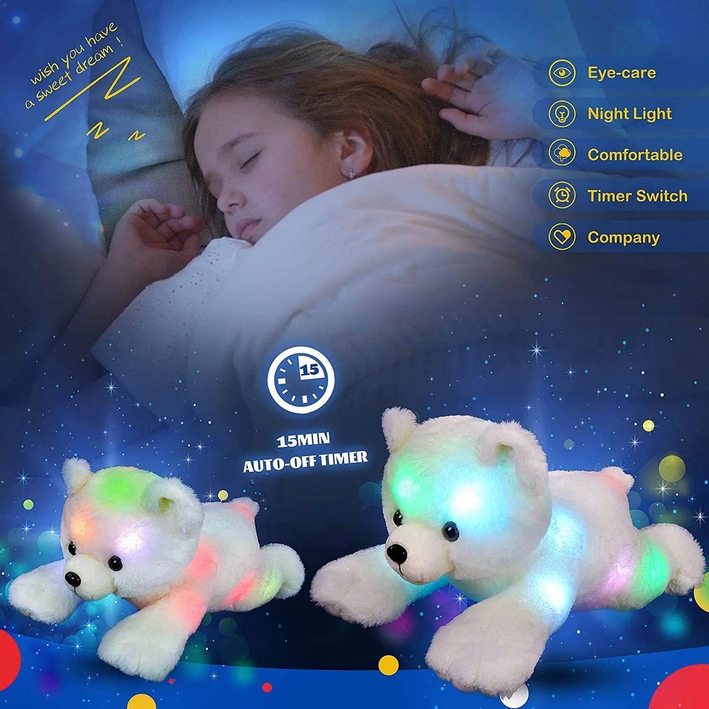 Cuddly LED Polar Bear Plush Toy with Soothing Music - 37cm Nightlight - ToylandEU