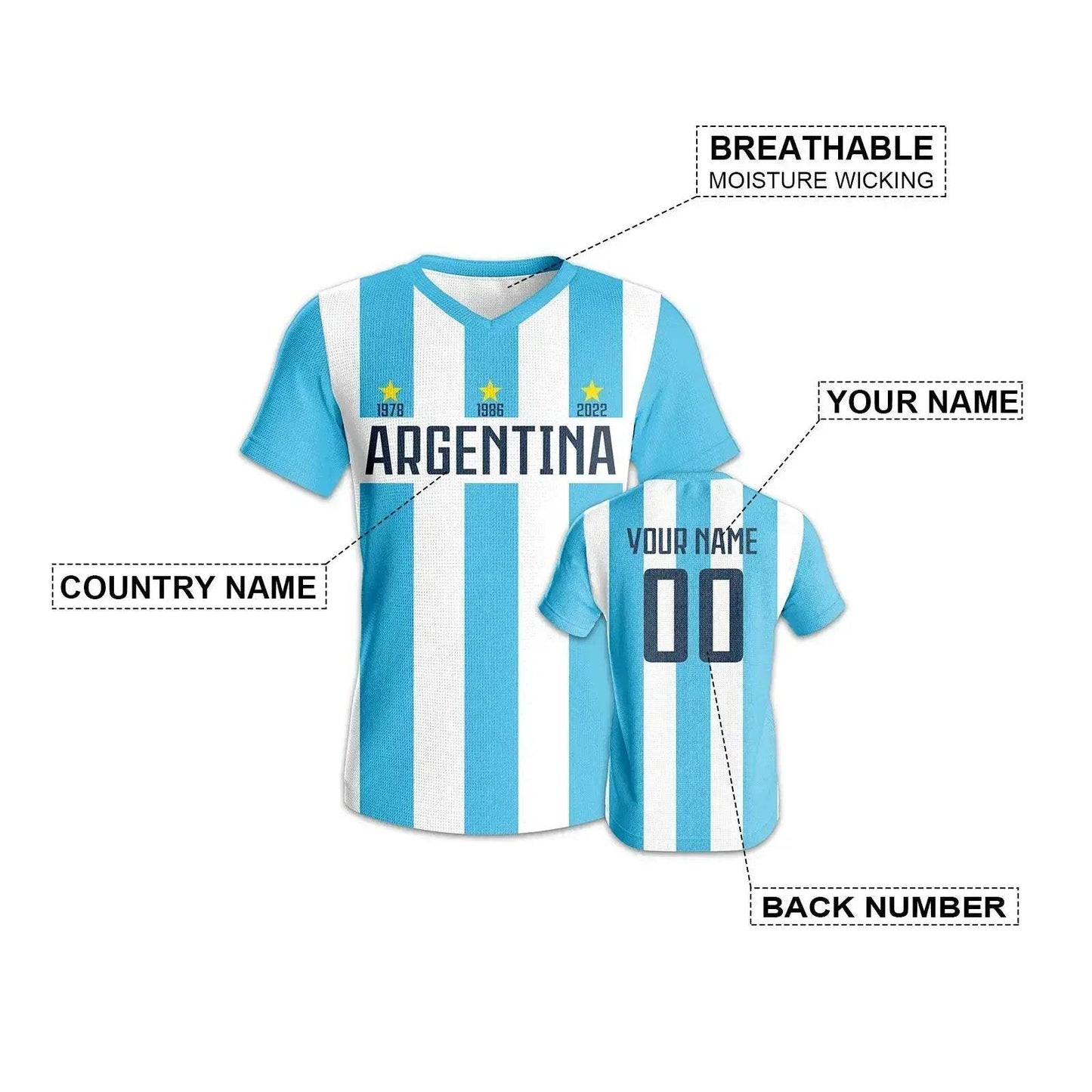 Custom Argentina Soccer Jersey With Personalized Name And Number - ToylandEU