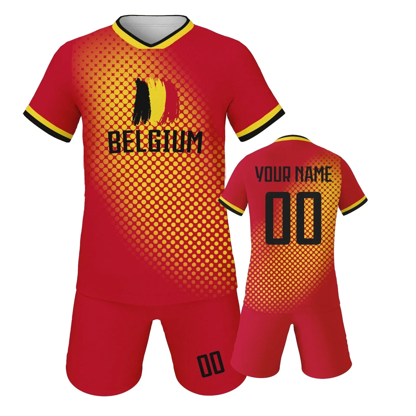 Custom Belgium Kids Soccer Jersey And Shorts Set With Personalized Name And Number, Youth Unisex Football Kit - ToylandEU