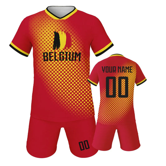 Custom Belgium Kids Soccer Jersey And Shorts Set With Personalized Name And Number, Youth Unisex Football Kit - ToylandEU