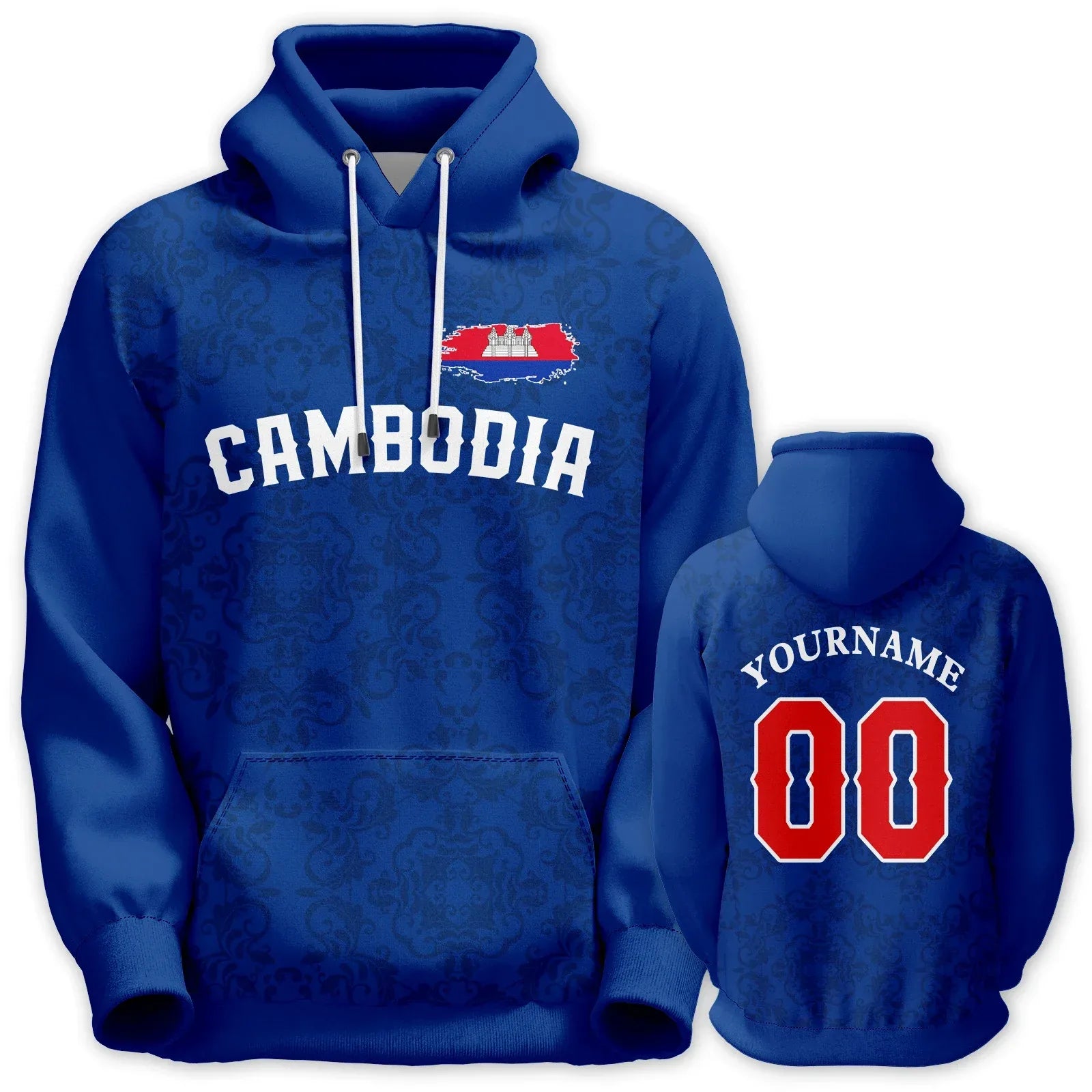 Custom Cambodia Basketball Hoodie Unisex Hooded Sweatshirt Polyester 3D Printed Name And Number Flag Design - ToylandEU