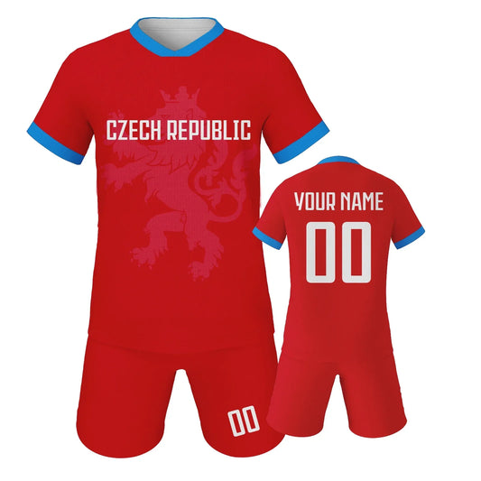 Custom Czech Republic Kids Football Jersey Shorts Kit Unisex With Name And Number - ToylandEU