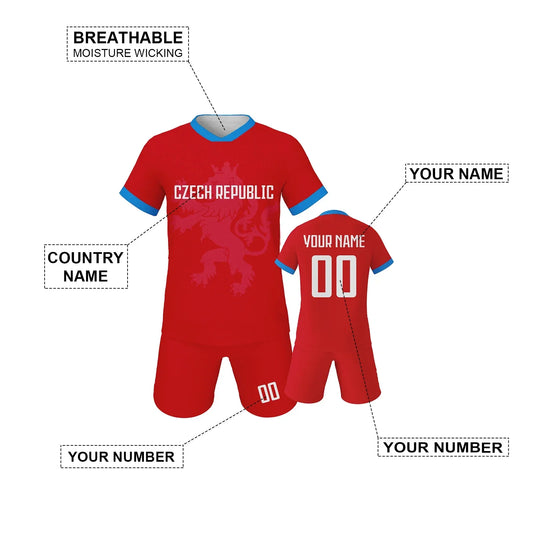 Custom Czech Republic Kids Football Jersey Shorts Kit Unisex With Name And Number - ToylandEU