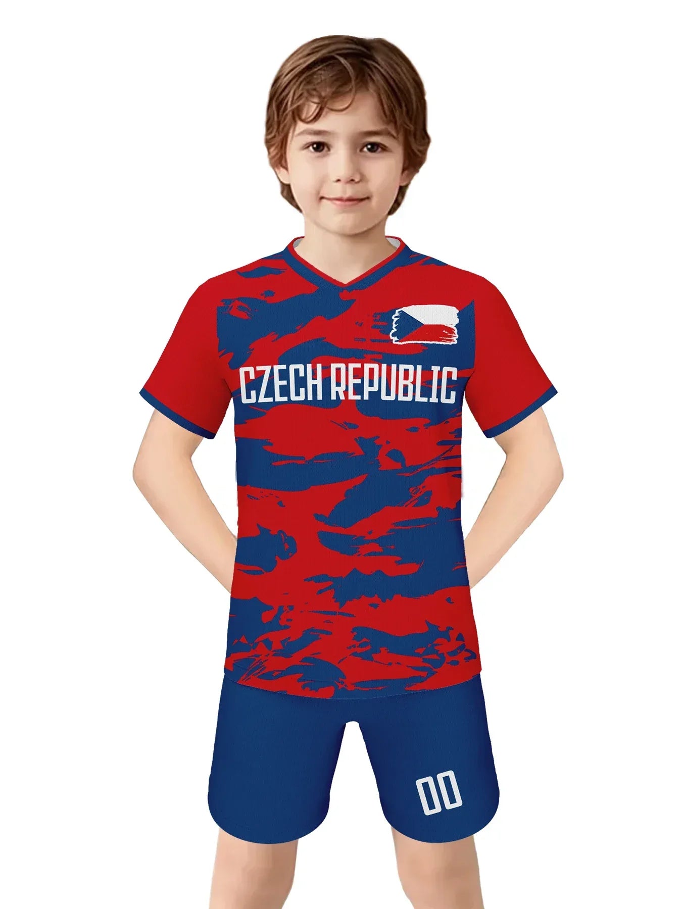 Custom Czech Republic Kids Football Jersey Shorts Kit Unisex With Name And Number - ToylandEU