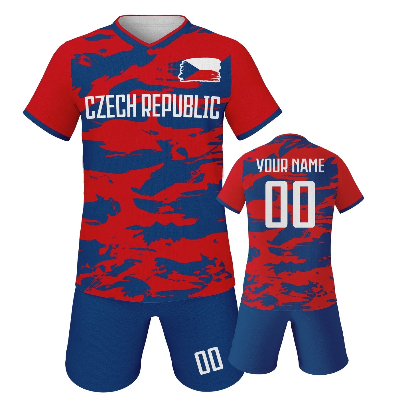 Custom Czech Republic Kids Football Jersey Shorts Kit Unisex With Name And Number - ToylandEU