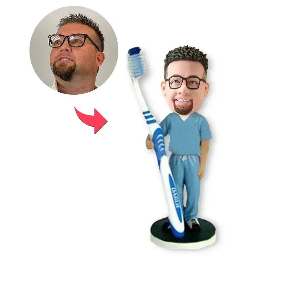 Custom Dentist Bobblehead Handmade Desk Decor With Large Toothbrush - ToylandEU
