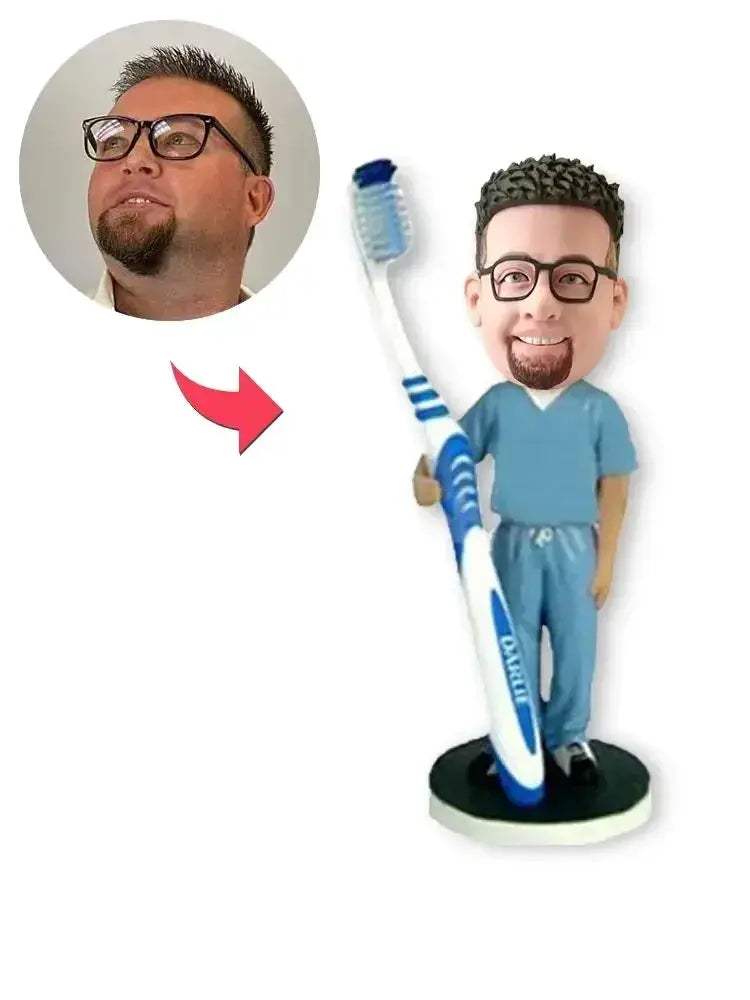 Custom Dentist Bobblehead Handmade Desk Decor With Large Toothbrush - ToylandEU