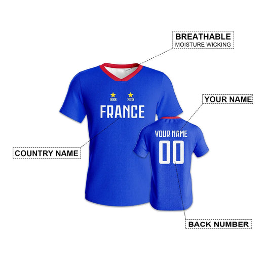 Custom France Soccer Jersey Quick Dry Football Shirt Personalized Name Number Unisex Fans Gift - ToylandEU