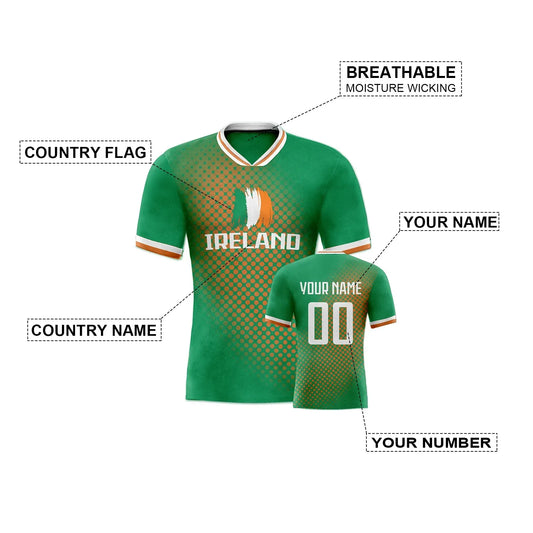 Custom Ireland Soccer Jersey Unisex Short Sleeve Polyester With Printed Name And Number - ToylandEU