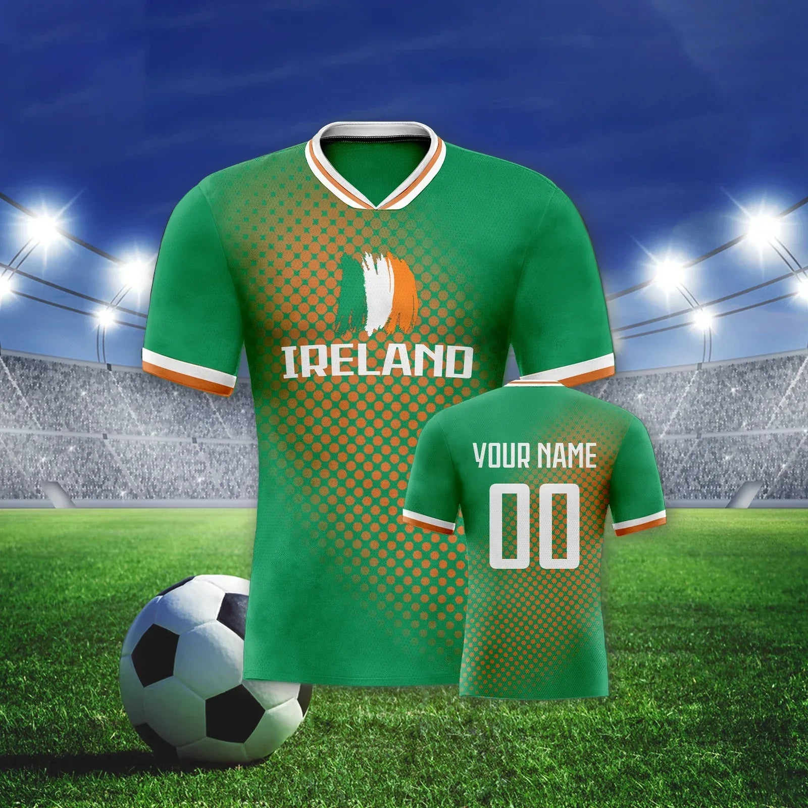 Custom Ireland Soccer Jersey Unisex Short Sleeve Polyester With Printed Name And Number - ToylandEU
