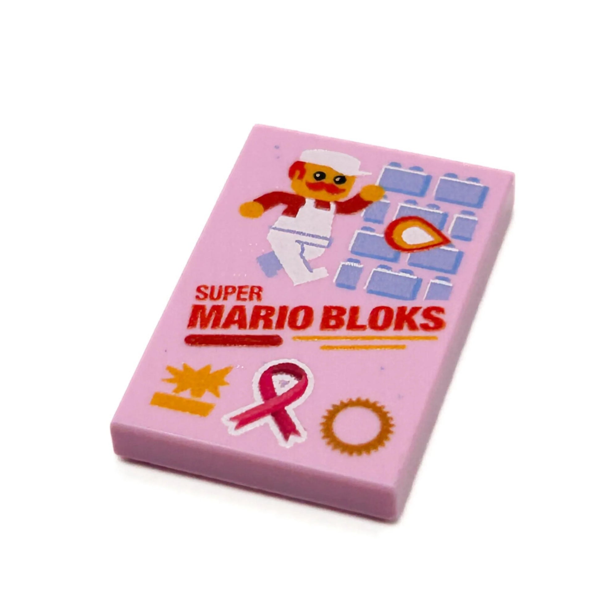 Custom LEGO 2x3 Tile Mario Cover Pink Ribbon Supports - ToylandEU