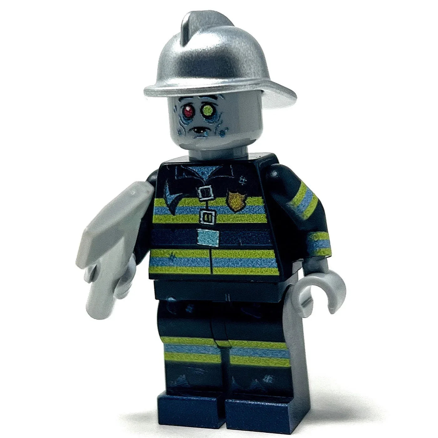 Custom LEGO Figure Zombie Firefighter With Printed Details On Authentic LEGO Parts - ToylandEU