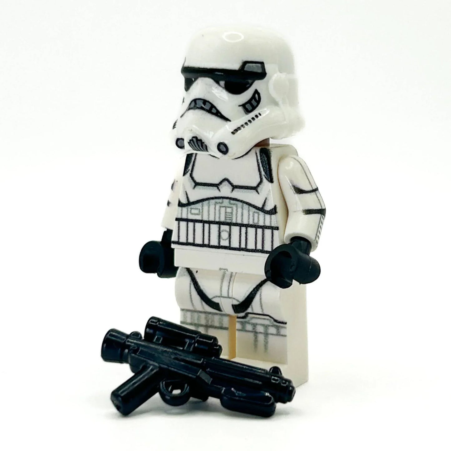 Custom LEGO Stormtrooper Figure With E11 Blaster Front Printing On Authentic White LEGO Legs And Torso - ToylandEU