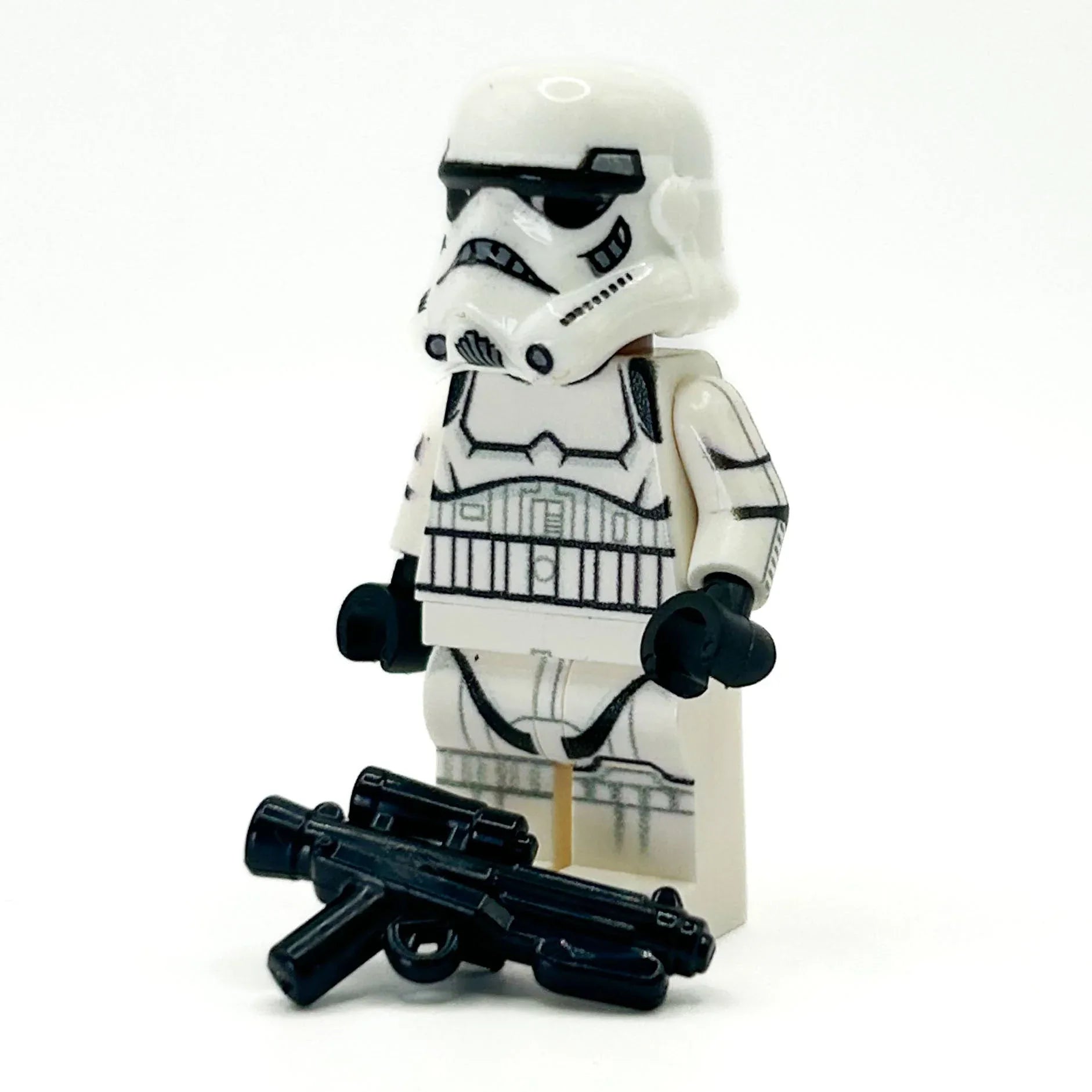 Custom LEGO Stormtrooper Figure With E11 Blaster Front Printing On Authentic White LEGO Legs And Torso - ToylandEU