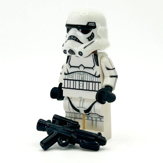 Custom LEGO Stormtrooper Figure With E11 Blaster Front Printing On Authentic White LEGO Legs And Torso - ToylandEU