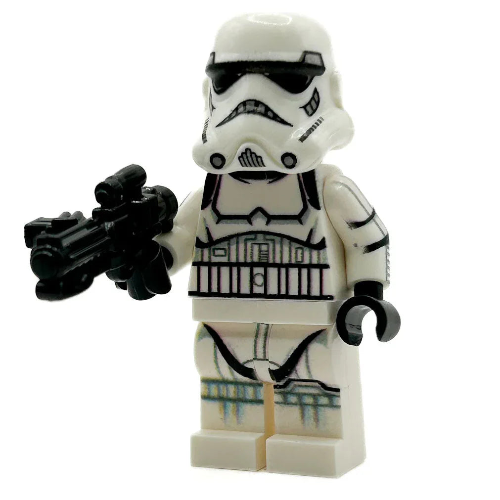 Custom LEGO Stormtrooper Figure With E11 Blaster Front Printing On Authentic White LEGO Legs And Torso - ToylandEU