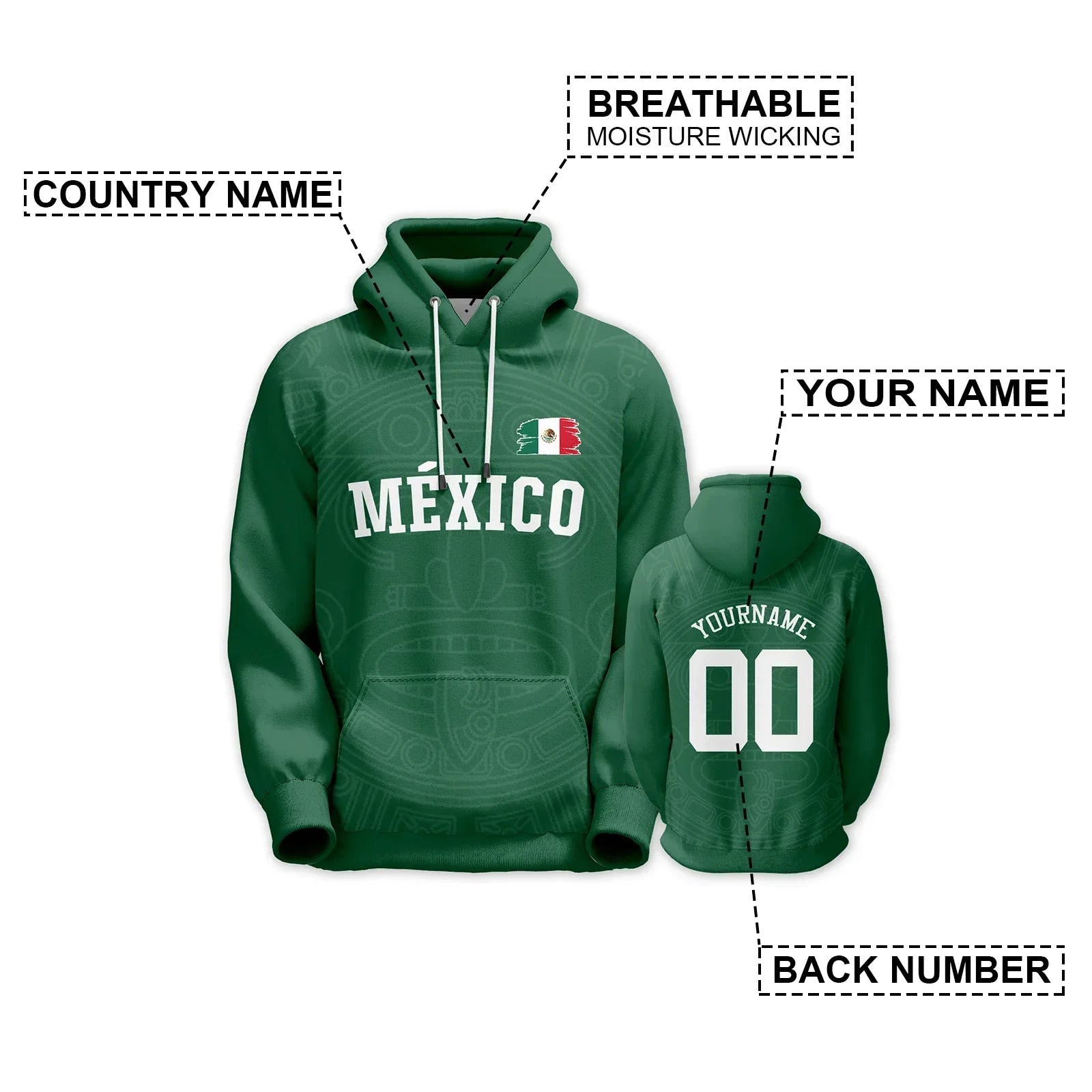 Custom Mexico Basketball Hoodie With Personalized Name And Number Unisex Pullover Hoodie Patriot Flag - ToylandEU
