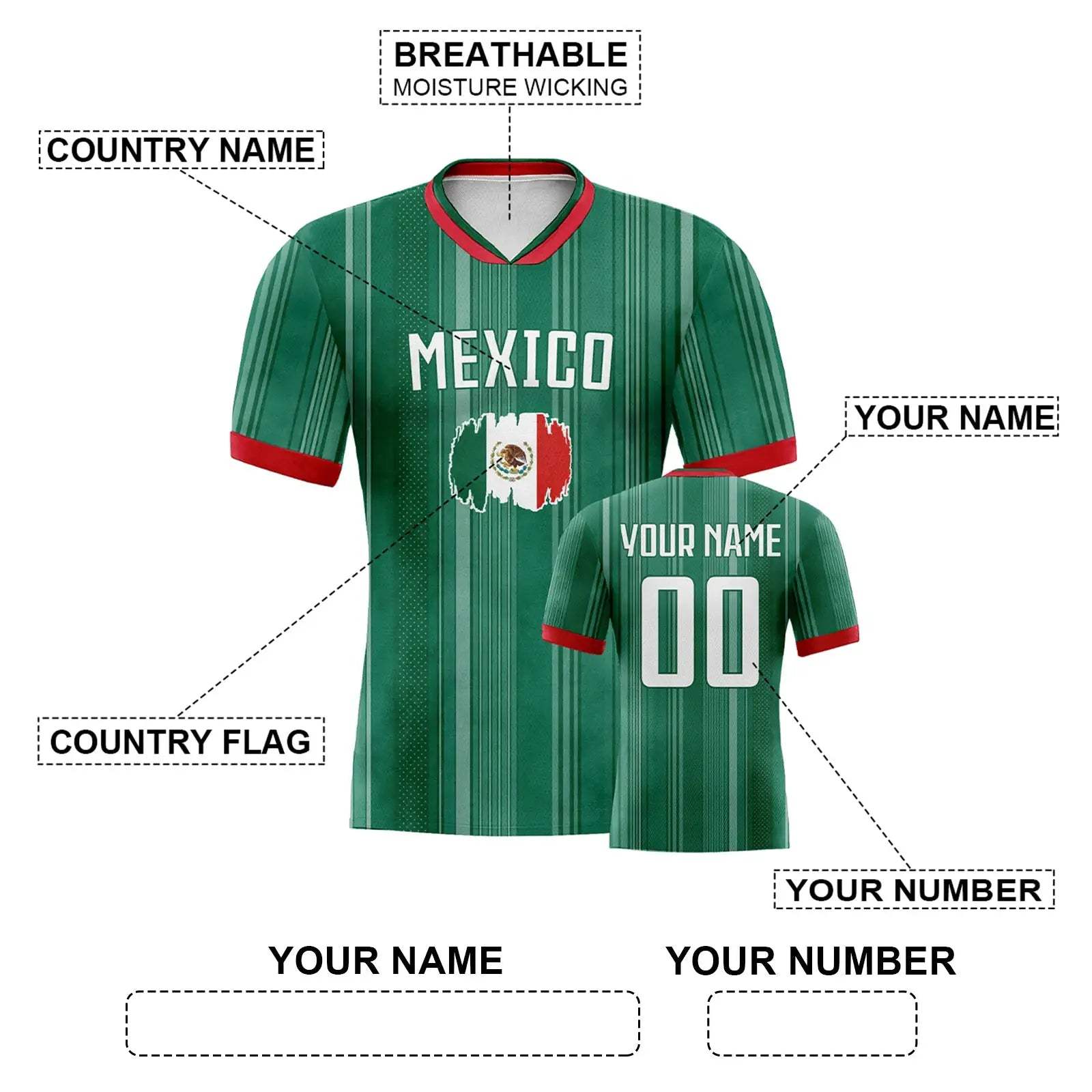  Custom Mexico Soccer Jersey With Name And Number Fans -  ToylandEU™
