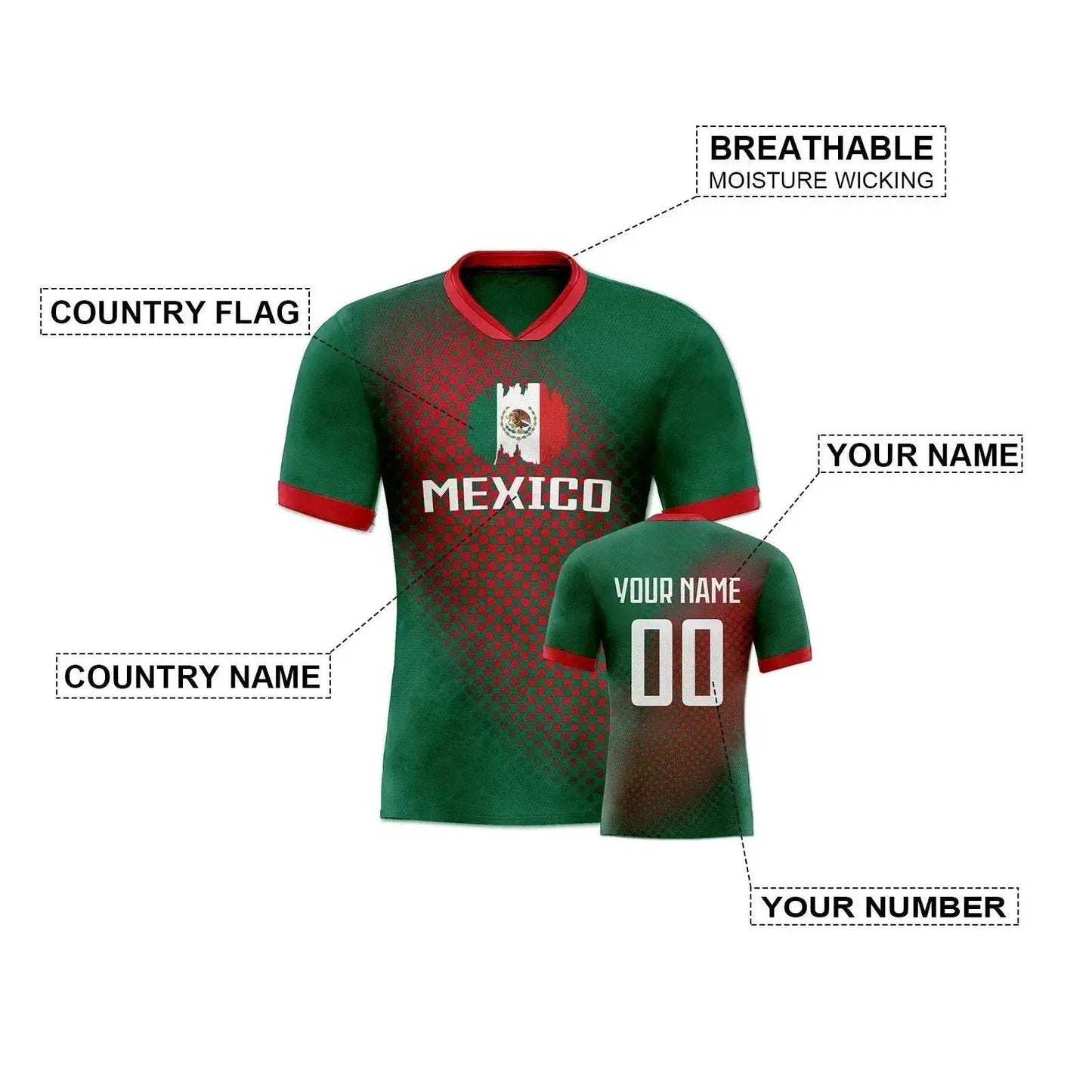 Custom Mexico Soccer Jersey With Personalized Name And Number - ToylandEU
