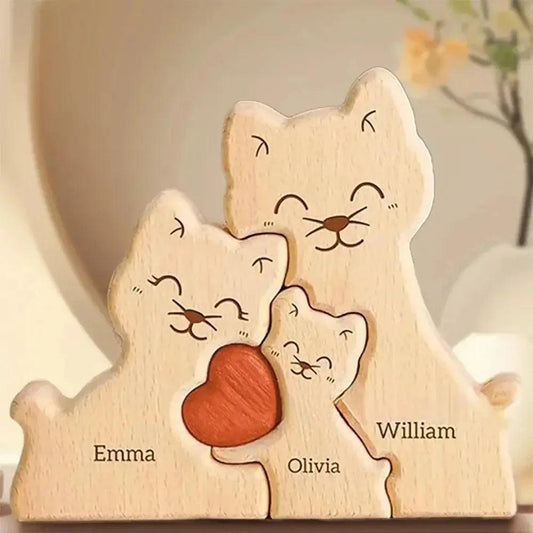  Custom Name Wooden Cat Puzzle Handmade Gift For Mom -  ToylandEU™