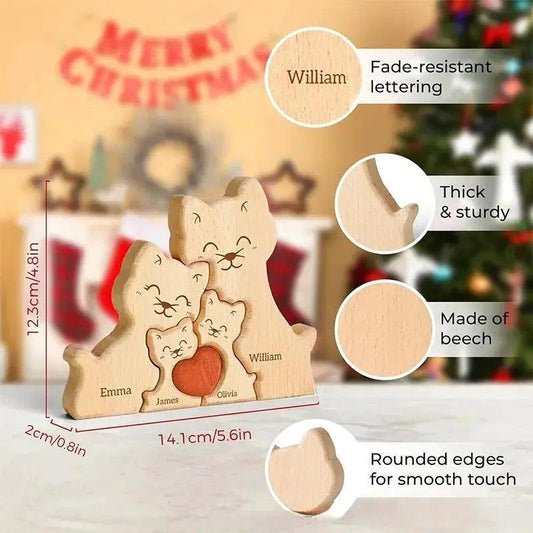  Custom Name Wooden Cat Puzzle Handmade Gift For Mom -  ToylandEU™