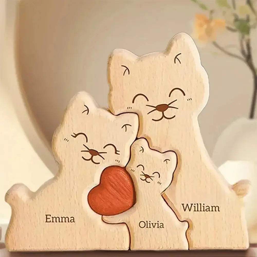 Custom Name Wooden Cat Puzzle Personalized Handmade Gift For Mom - ToylandEU