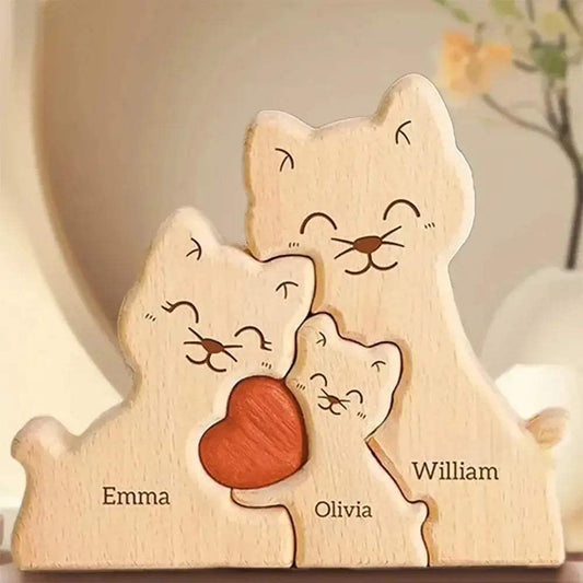  Custom Name Wooden Cat Puzzle Handmade Gift For Mom -  ToylandEU™