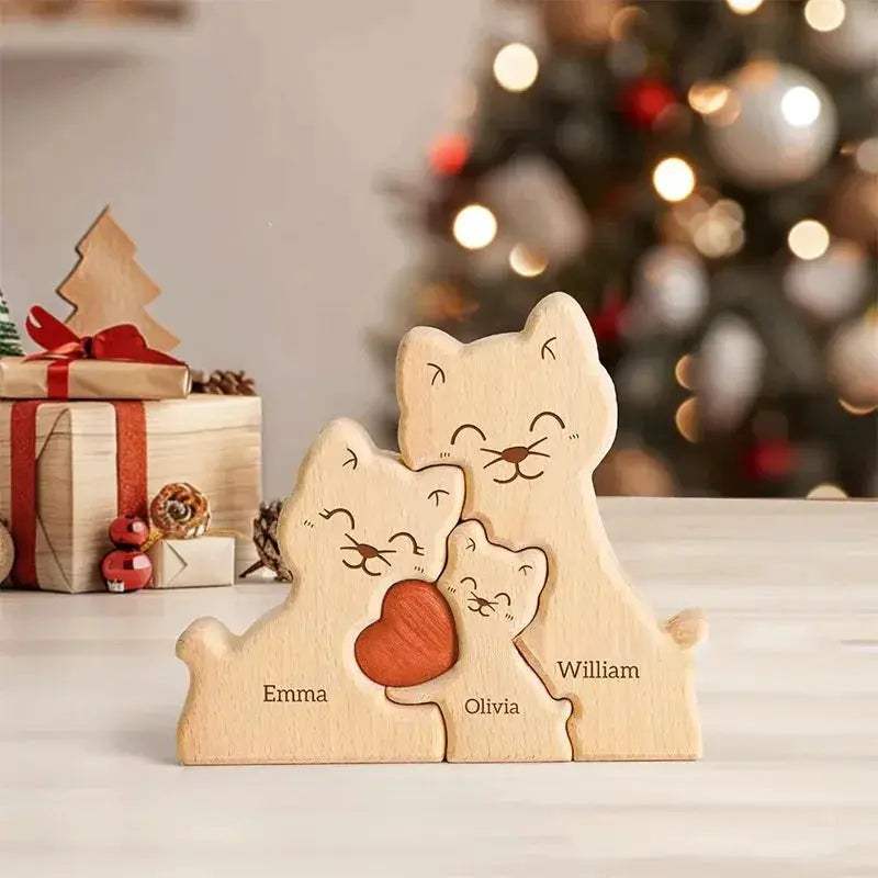Custom Name Wooden Cat Puzzle Personalized Handmade Gift For Mom - ToylandEU