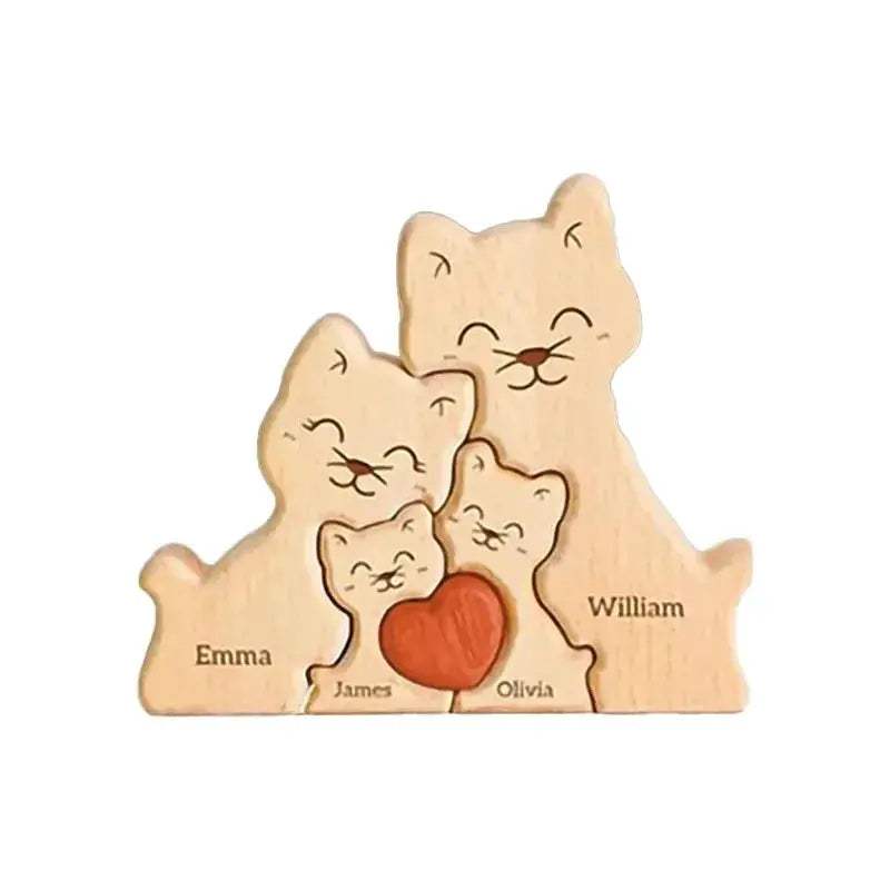 Custom Name Wooden Cat Puzzle Personalized Handmade Gift For Mom - ToylandEU