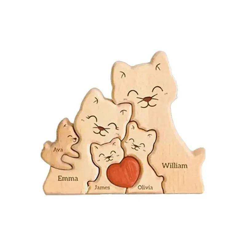 Custom Name Wooden Cat Puzzle Personalized Handmade Gift For Mom - ToylandEU