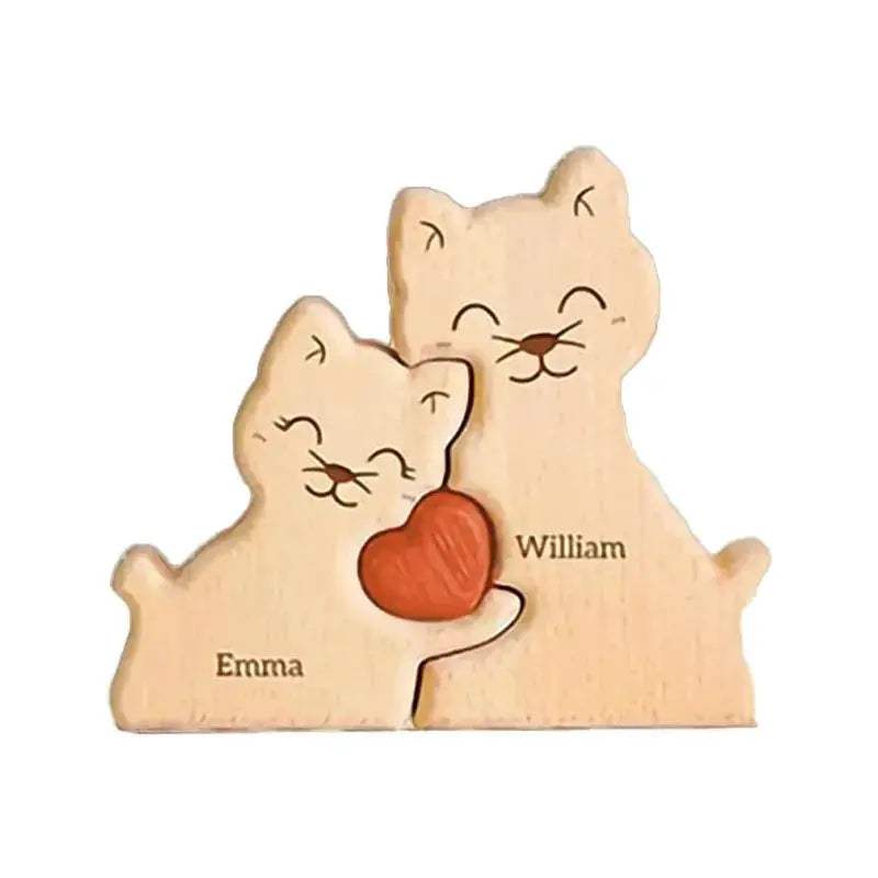 Custom Name Wooden Cat Puzzle Personalized Handmade Gift For Mom - ToylandEU