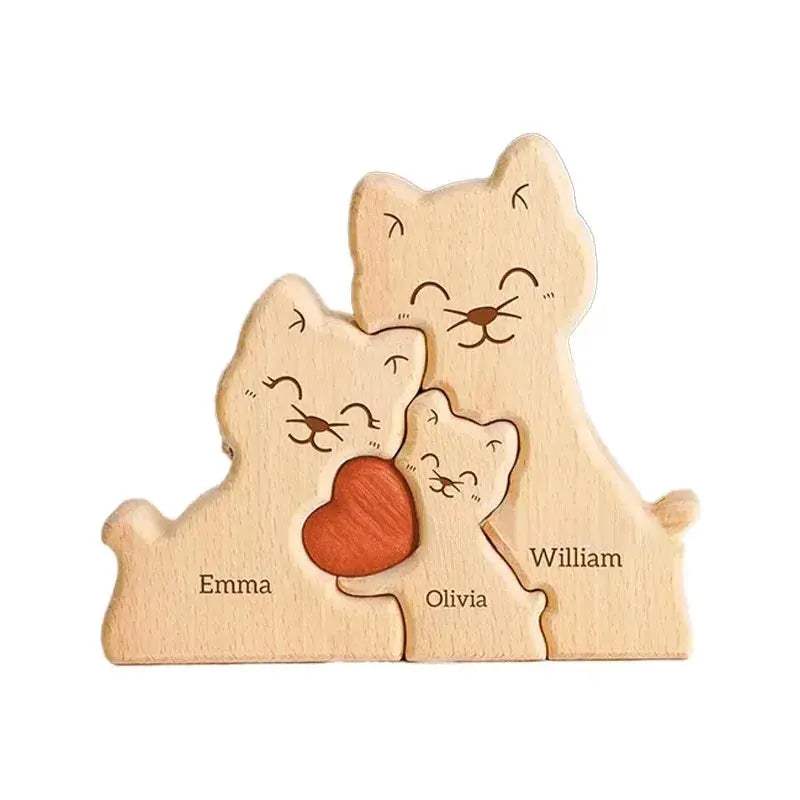 Custom Name Wooden Cat Puzzle Personalized Handmade Gift For Mom - ToylandEU