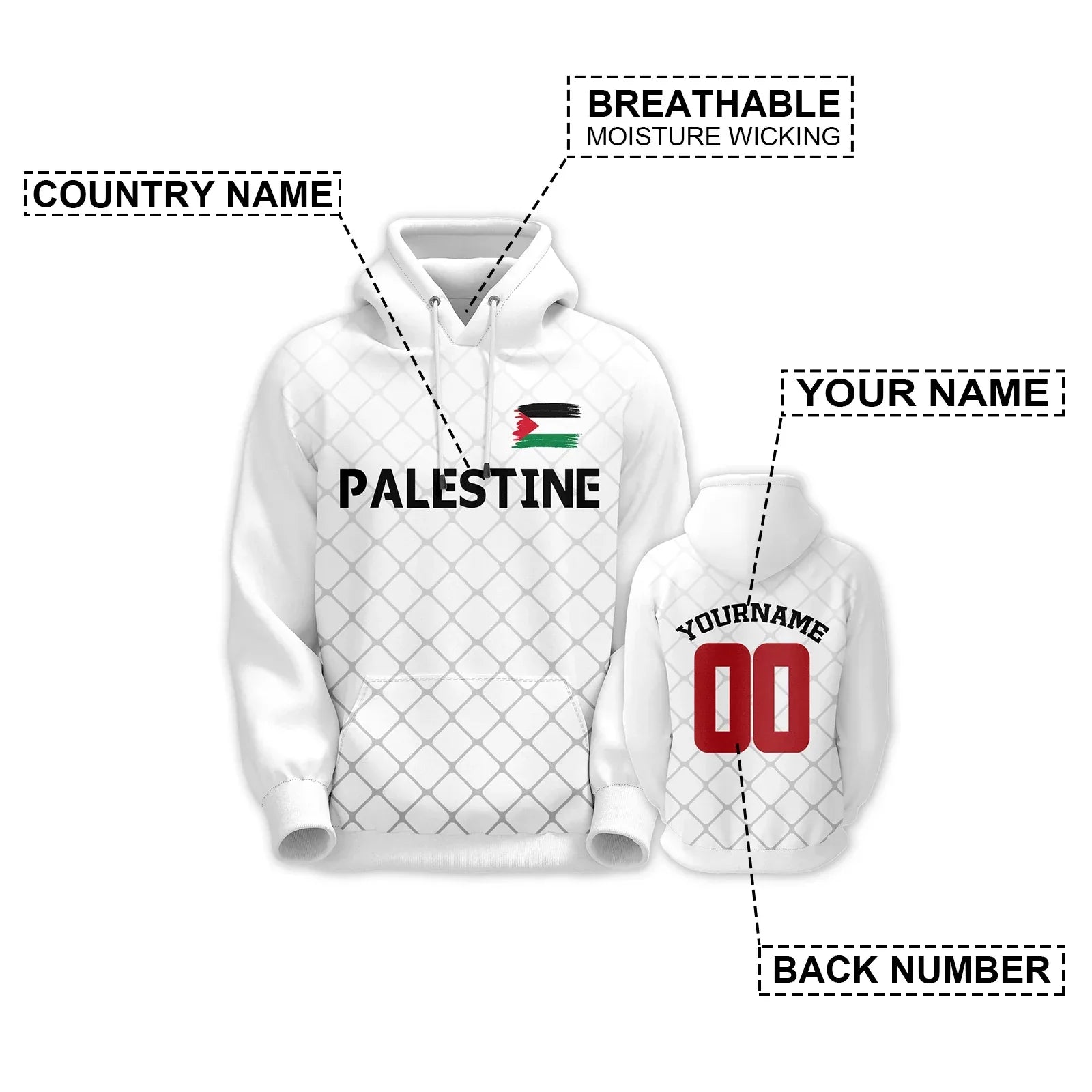 Custom Palestine Hoodie Basketball Sweatshirt, Unisex, Name And Number Personalization, Hooded Sports Jersey - ToylandEU