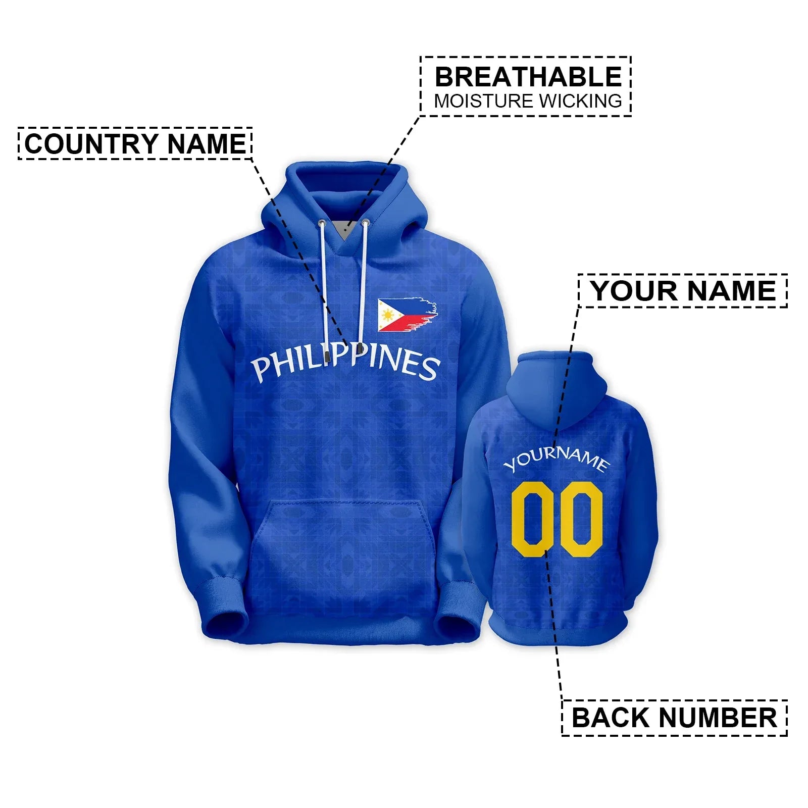 Custom Philippines National Team Basketball Hoodie With Printed Name And Number Unisex Hooded Sweatshirt - ToylandEU