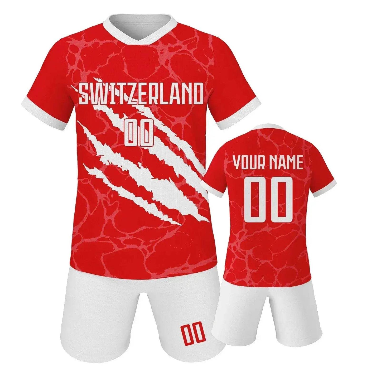 Custom Spain Soccer Jersey Set With Name And Number For Youth Ages 3 Through 14 Includes Jersey And Shorts Knit Fabric - ToylandEU