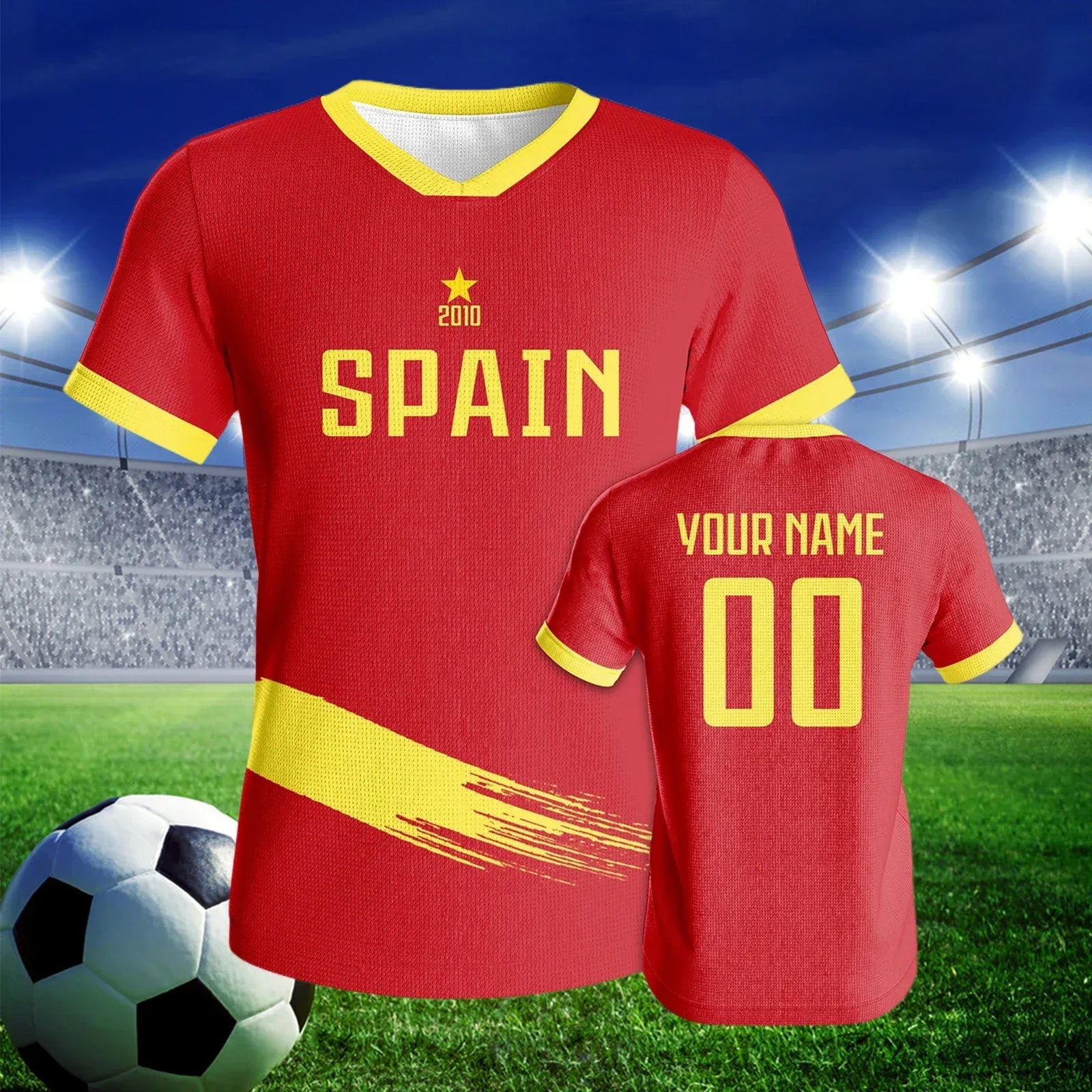 Custom Spain Soccer Jersey With Printed Name And Number Unisex Knit Football Shirt Breathable Quick Dry - ToylandEU