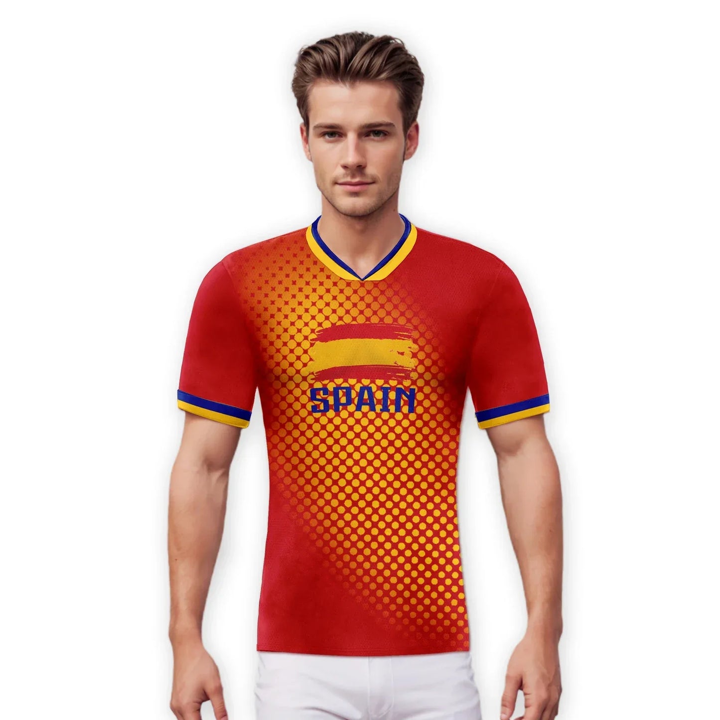 Custom Spain Soccer Jersey With Printed Name And Number Unisex Knit Football Shirt Breathable Quick Dry - ToylandEU