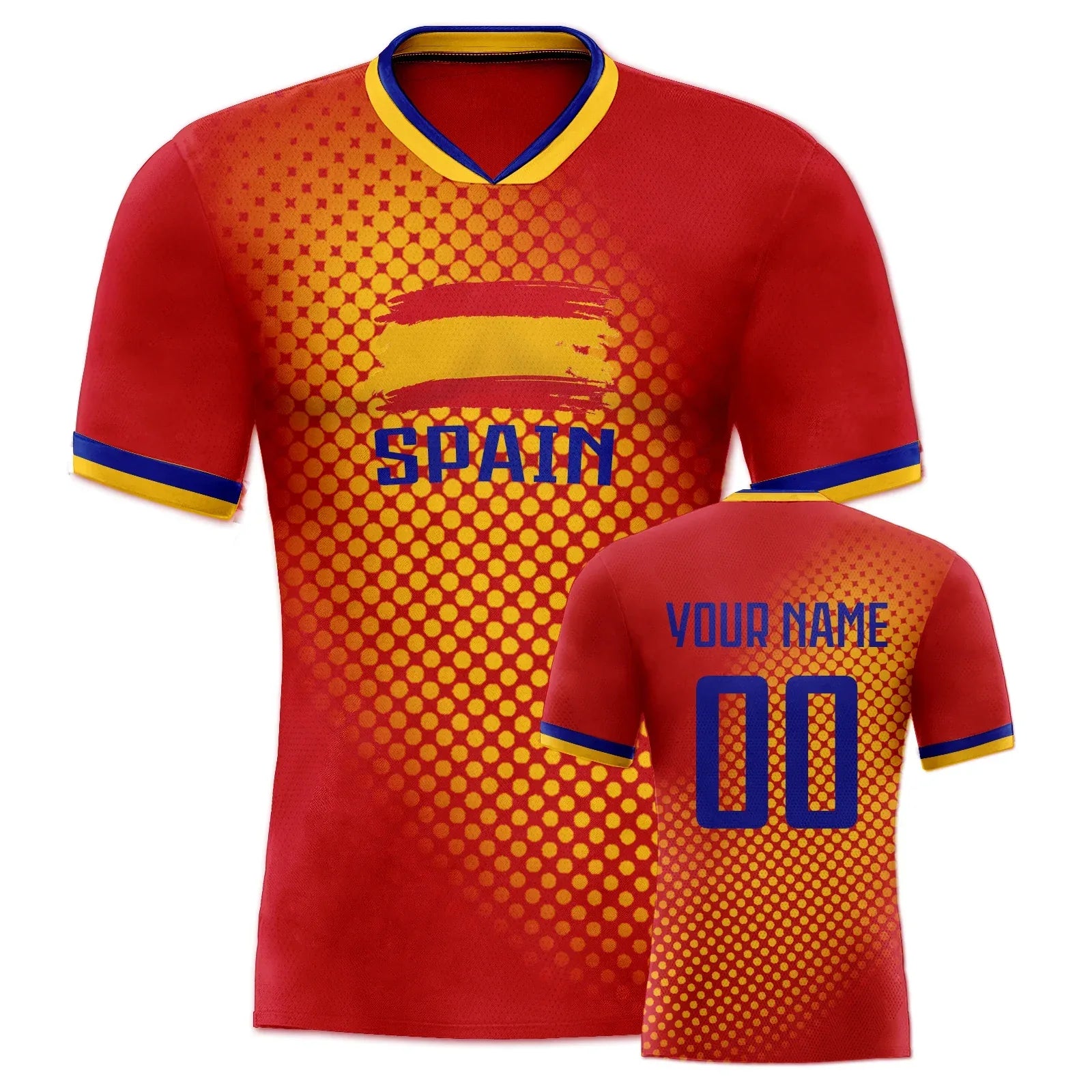 Custom Spain Soccer Jersey With Printed Name And Number Unisex Knit Football Shirt Breathable Quick Dry - ToylandEU