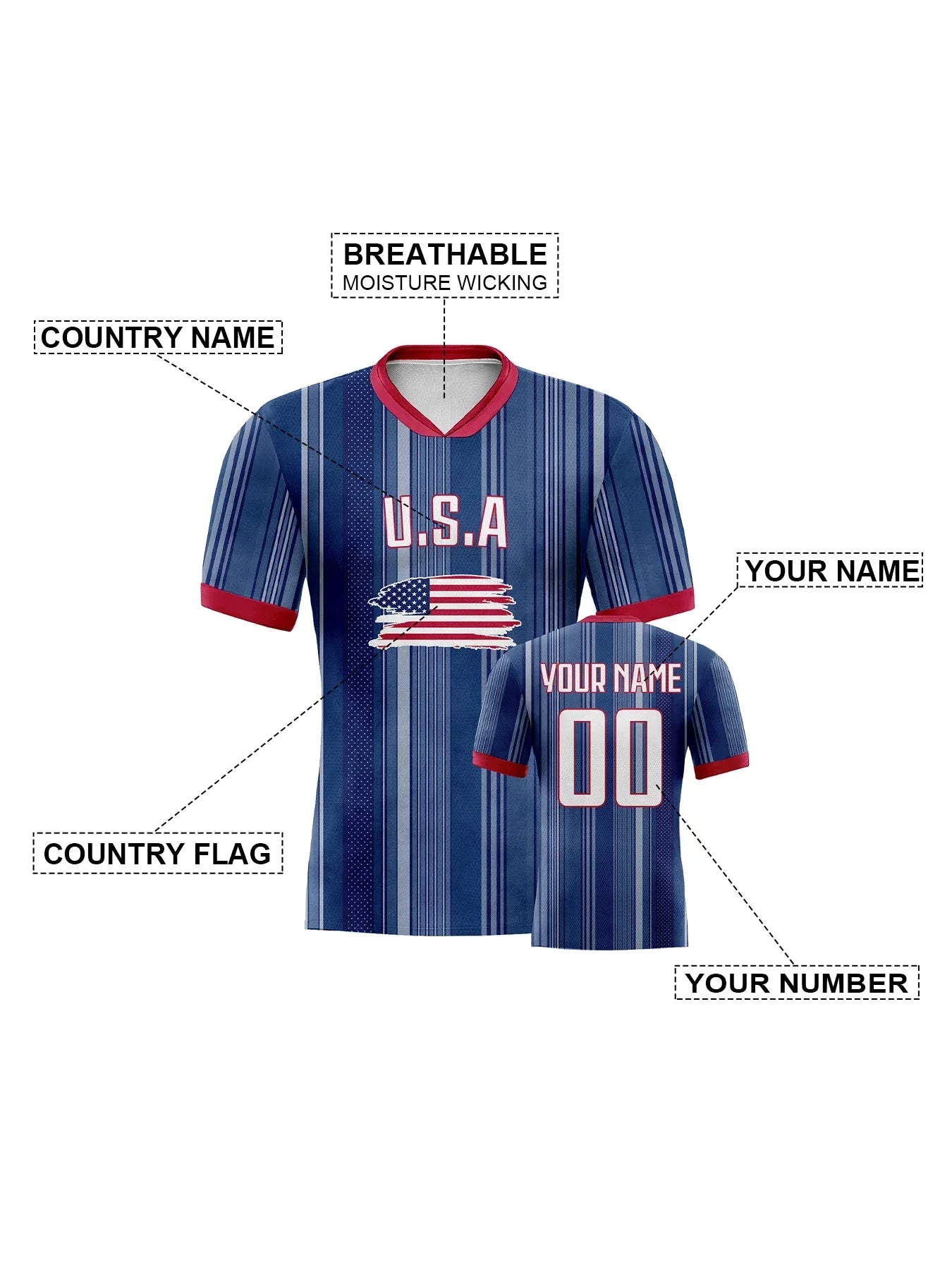 Custom USA Soccer Jerseys Personalize Name And Number - ToylandEU