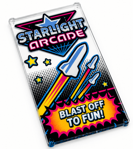 Custom Glass Window | 4x6 Size | Starlight Arcade Design | For LEGO Bricks