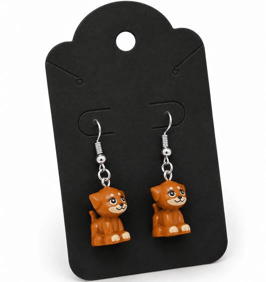 Brown Puppy Lego Earrings | Dangling Style | Authentic Brick Design | Gift Idea