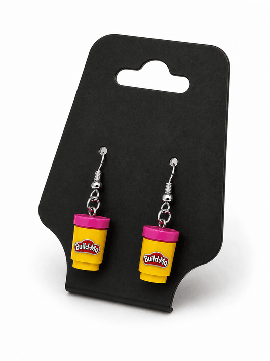 Earrings | Lego Bricks Build Mo Style | Yellow Container Pink Lid