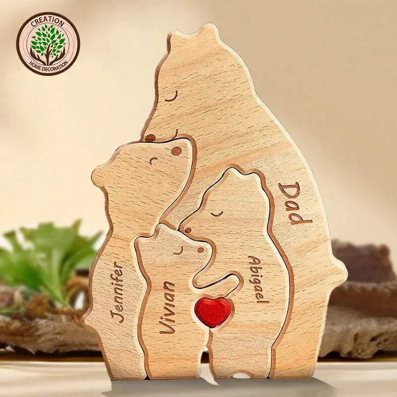 Customizable 3D Handcrafted Wooden Bear Art Decor Gift For Mom - ToylandEU