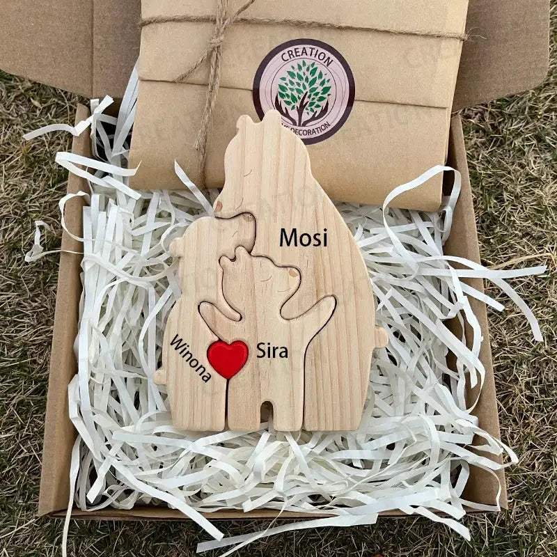 Customizable 3D Handcrafted Wooden Bear Art Decor Gift For Mom - ToylandEU