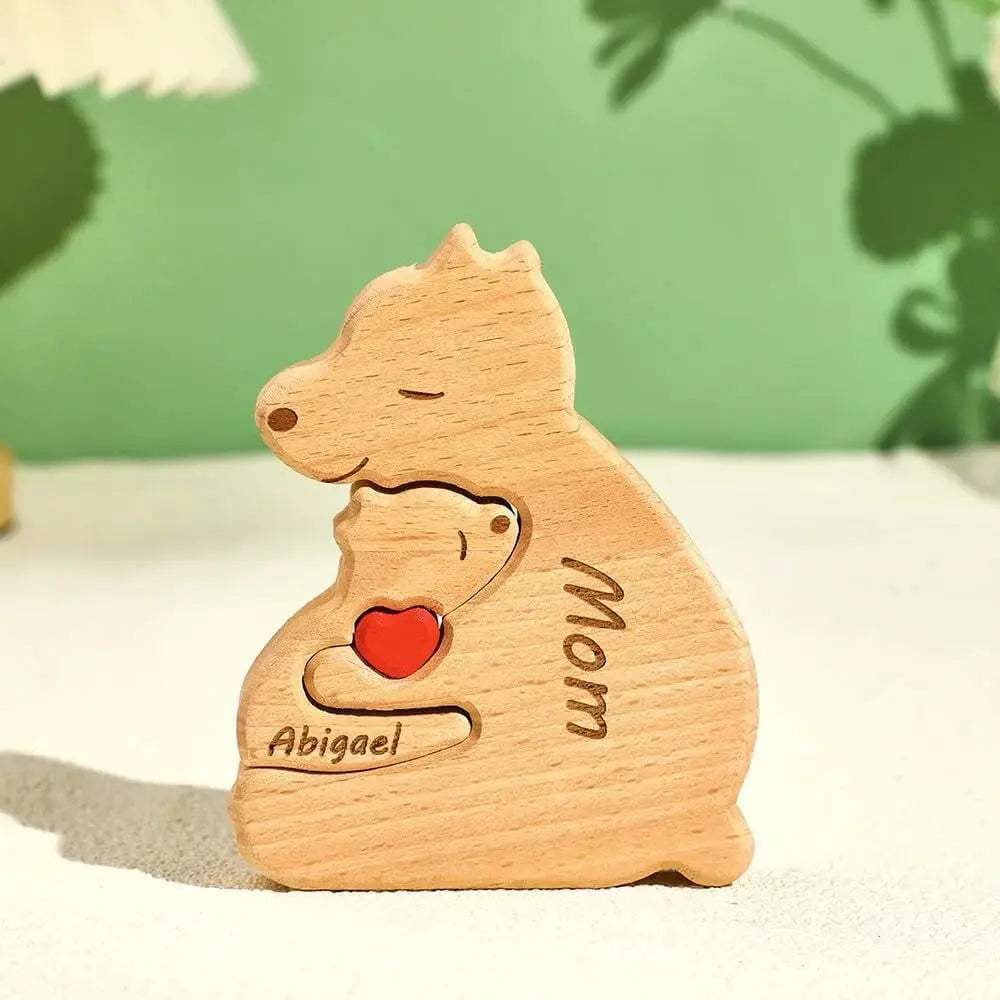 Customizable 3D Handcrafted Wooden Bear Art Decor Gift For Mom - ToylandEU