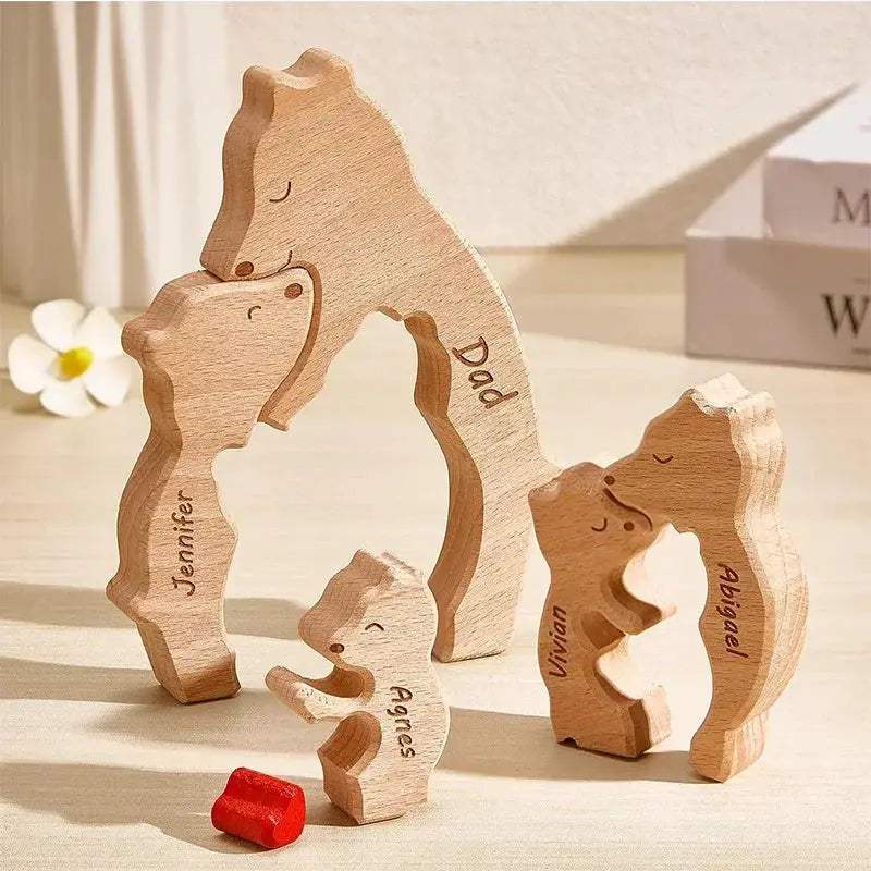 Customizable 3D Handcrafted Wooden Bear Art Decor Gift For Mom - ToylandEU