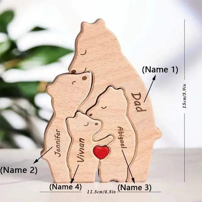 Customizable 3D Handcrafted Wooden Bear Art Decor Gift For Mom - ToylandEU