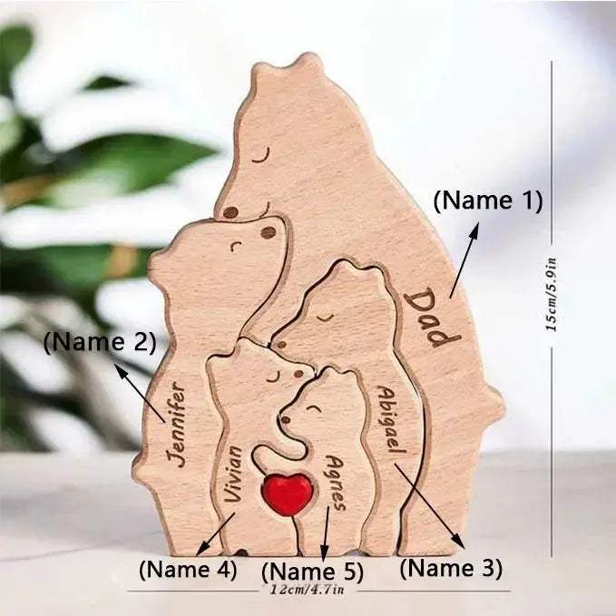 Customizable 3D Handcrafted Wooden Bear Art Decor Gift For Mom - ToylandEU