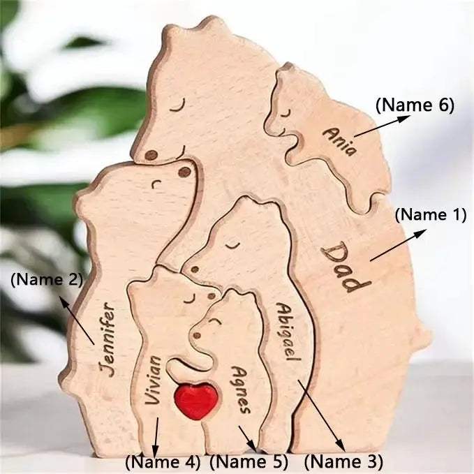 Customizable 3D Handcrafted Wooden Bear Art Decor Gift For Mom - ToylandEU