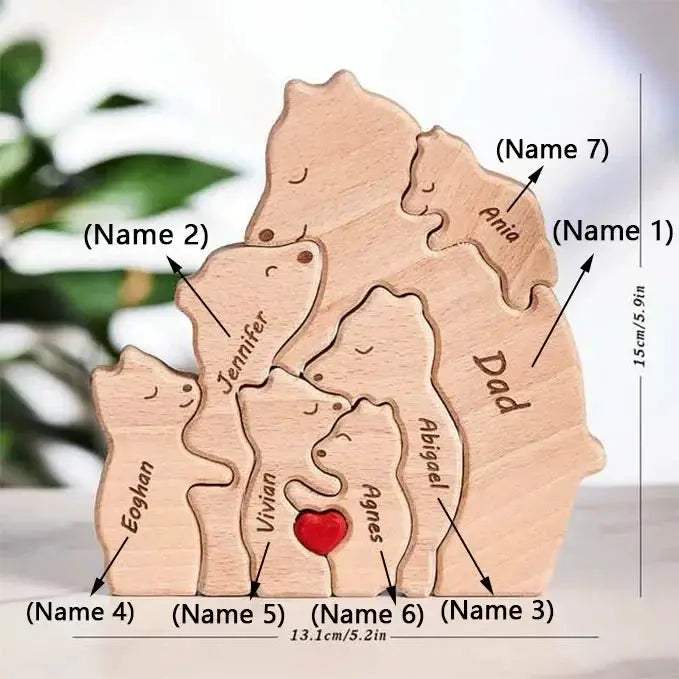 Customizable 3D Handcrafted Wooden Bear Art Decor Gift For Mom - ToylandEU